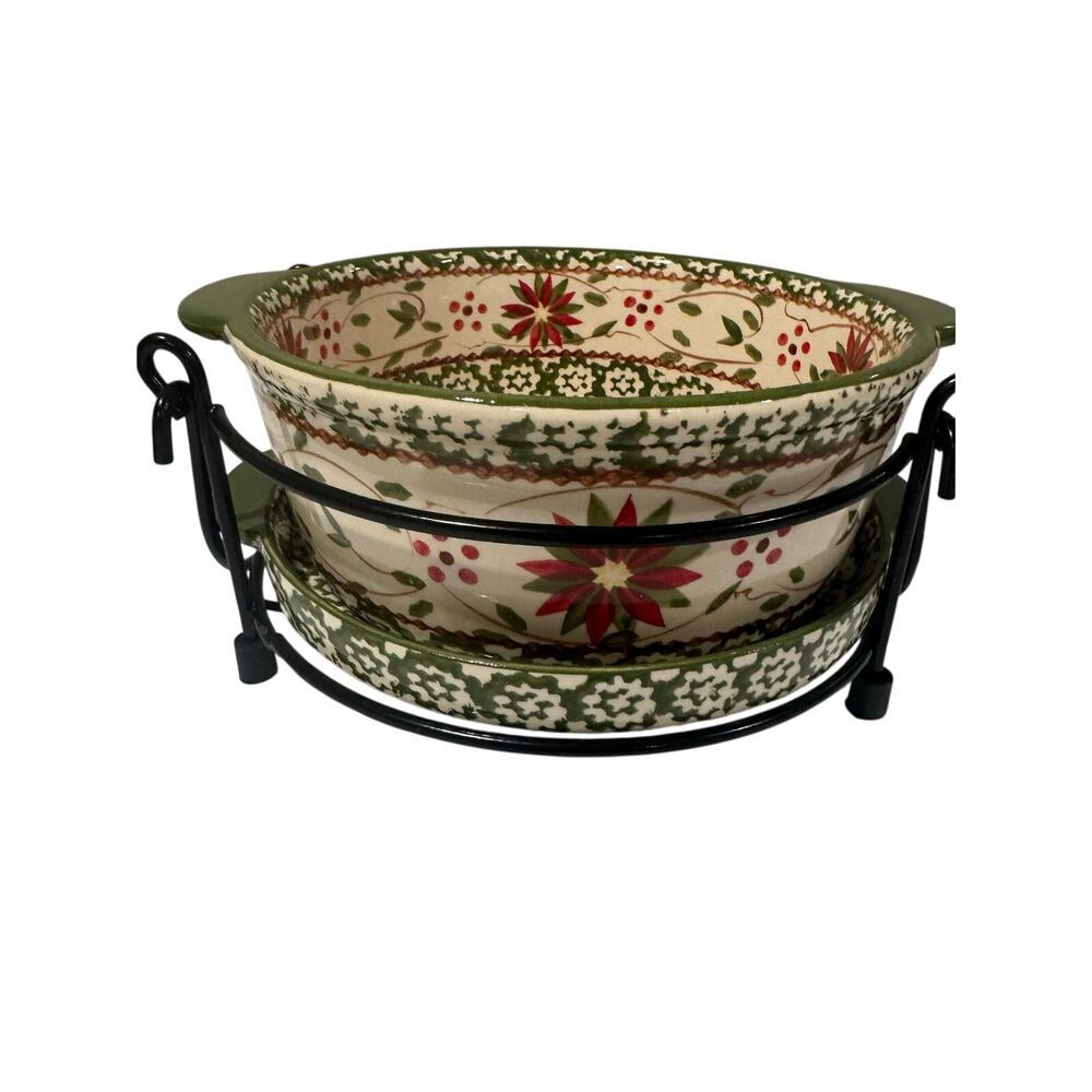 Temptations Old World Poinsettia 1 Qt Round Bowl Set